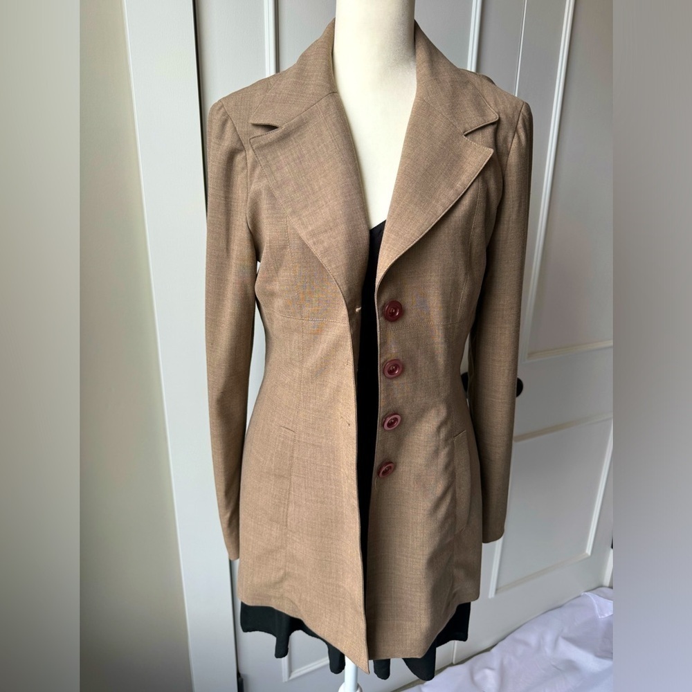 Bebe Long Tan 4 Button Woman’s Blazer Size 6